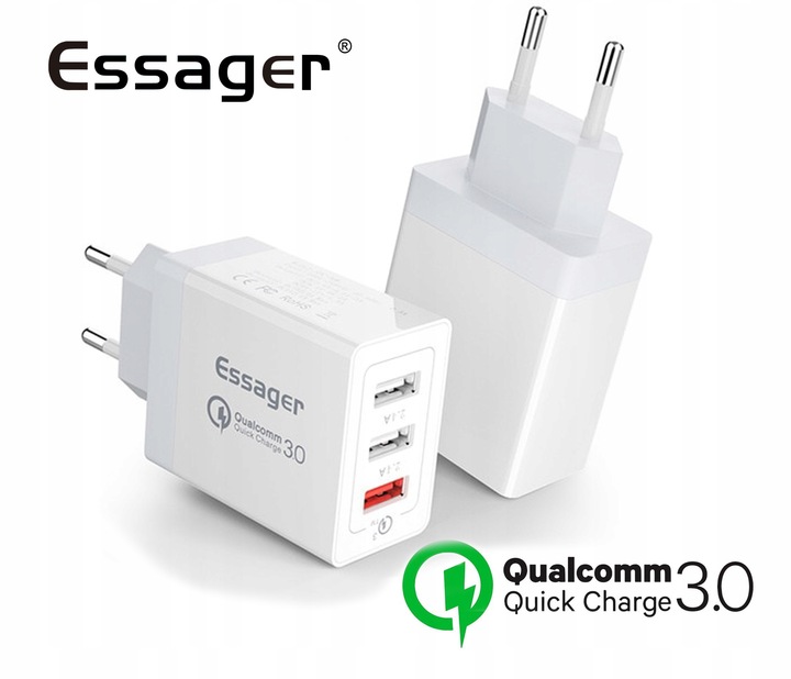 Szybka ładowarka sieciowa zasilacz 3x USB 30W QC3