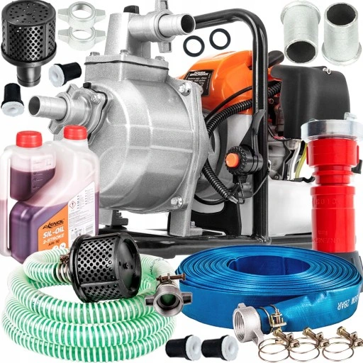 MOTOPOMPA 1' POMPA DO WODY SPALINOWA ZESTAW 2x WĄŻ