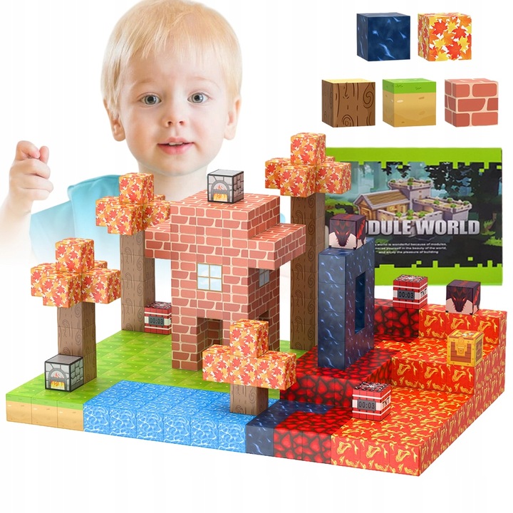 KLOCKI MAGNETYCZNE MINECRAFT BLOKI KLOCKI PIXELE SZEŚCIANY 100 KLOCKÓW