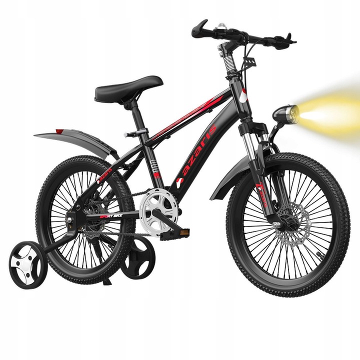 ROWER DZIECIĘCY ROWEREK 16 CALI TARCZE KOŁA BOCZNE AMORTYZATOR OSŁONA LED