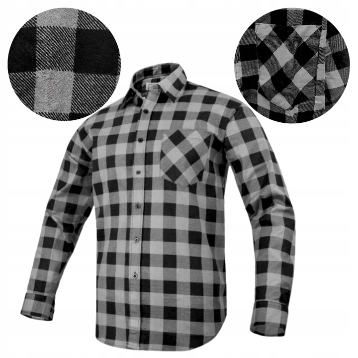 KOSZULA FLANELOWA męska robocza szara w kratę 100% Bawełna Ciepła BHP r. XL