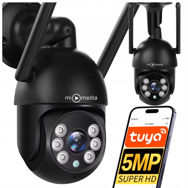 Kamera Zewnętrzna WiFi Obrotowa IP Do Monitoringu Domu Tuya 5MPx ZOOM 5Mp