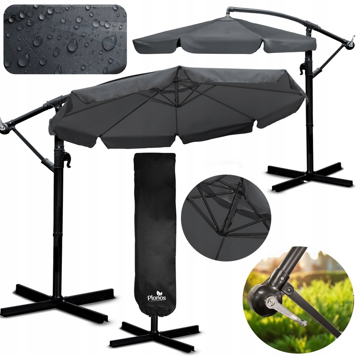 Parasol ogrodowy duży składany z wysięgnikiem pokrowiec 8 segmentów Ø 350cm