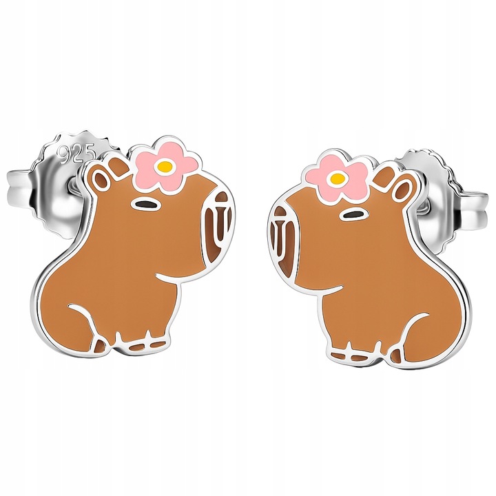 Srebrne kolczyki wkrętki kapibary dla dziewczynki dla dzieci srebro 925