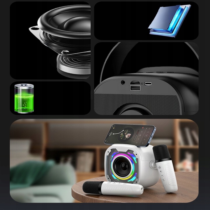 BEZPRZEWODOWY ZESTAW DO KARAOKE GŁOŚNIK BLUETOOTH + 2 MIKROFONY DLA DZIECI