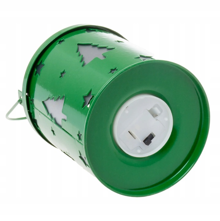 Lampion adwentowy na roraty dla dzieci metalowy zielony choinki LED 12,5 cm