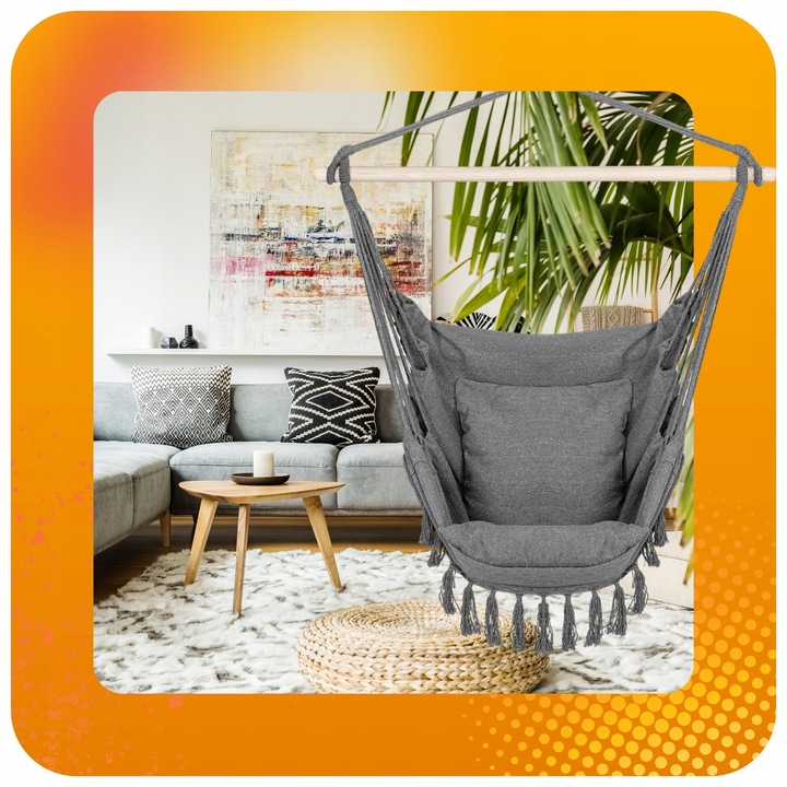 Fotel Brazylijski + Mocowanie Sufitowe Hamak Huśtawka Wiszący Ogrodowa 120k