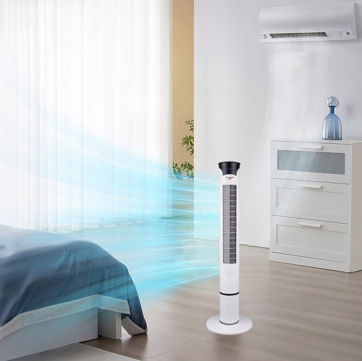 Wentylator kolumnowy wiatrak podłogowy cichy z pilotem timer termometr