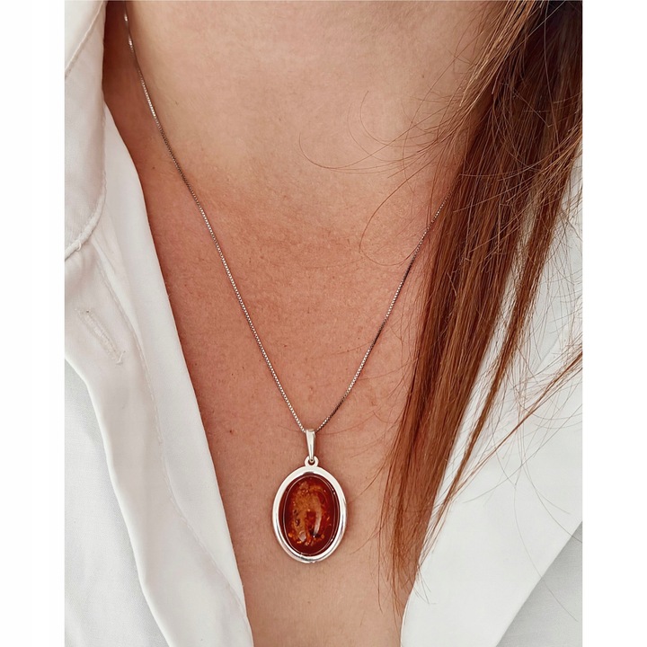 WISIOREK SREBRNY z DUŻYM CERTYFIKOWANYM Bursztynem Srebro ELEGANCKA PIĘKNA