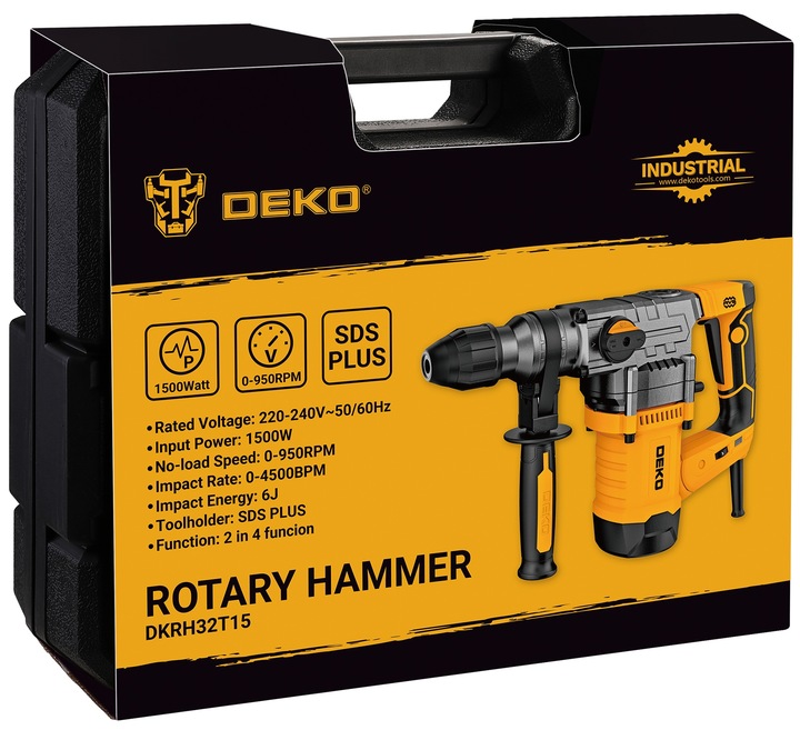 MŁOT UDAROWY OBROTOWY MŁOTOWIERTARKA SDS PLUS 1500W REGULACJA OBROTÓW DEKO