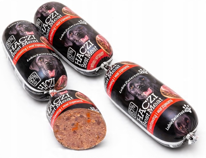 Karma mokra dla psa baton HACZI 95% mięsa wołowina warzywa 20x450g