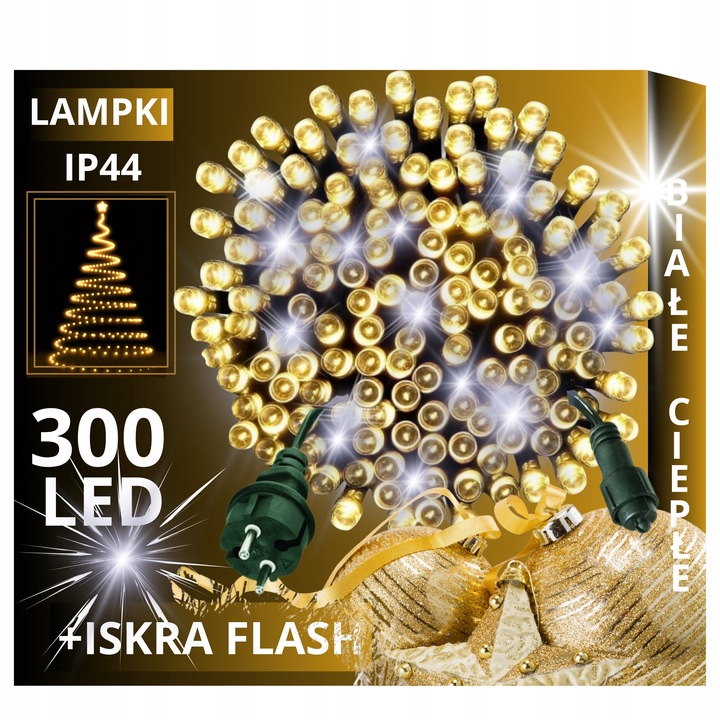 LAMPKI CHOINKOWE 300 LED STAŁE + FLASH ZEWNĘTRZNE ŚWIATEŁKA BIAŁE CIEPŁE