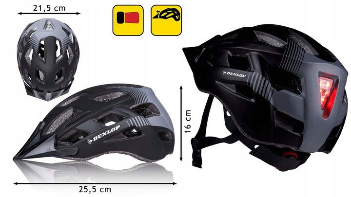 DUNLOP KASK na rower ostrzegawcze światło LED rozmiar M regulowany