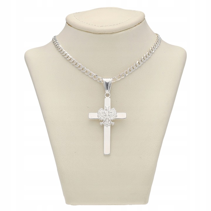 WISIOREK SREBRNY GŁADKI KRZYŻYK MĘSKI PATRIOTYCZNY Z ORŁEM