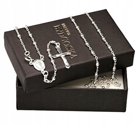 NASZYJNIK SREBRNY RÓŻANIEC KRZYŻYK MEDALIK NA KOMUNIĘ CHRZEST SREBRO 925