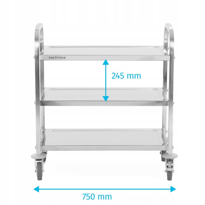 WÓZEK KELNERSKI 3-PÓŁKOWY NIERDZEWNY 75X40X83,5 CM GASTRONOMICZNY TECHNICA
