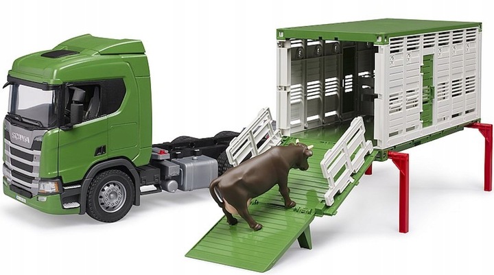 BRUDER 03548 SCANIA TRANSPORTER ZWIERZĄT KROWA CIĘŻARÓWKA DO PRZEWOZU BYDŁA
