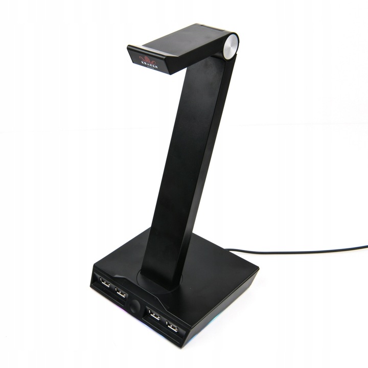 STOJAK UCHWYT NA SŁUCHAWKI LED RGB PODŚWIETLENIE HUB + 4x USB