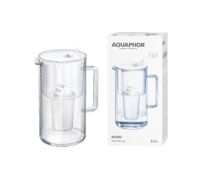 Dzbanek filtrujący szklany Aquaphor Nord 2,5l z wkładem A5 (350l), biały