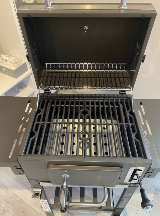 MOCNY GRILL WĘGLOWY OGRODOWY DWA RUSZTY POPIELNIK TERMOMETR DWIE PÓŁKI XXL