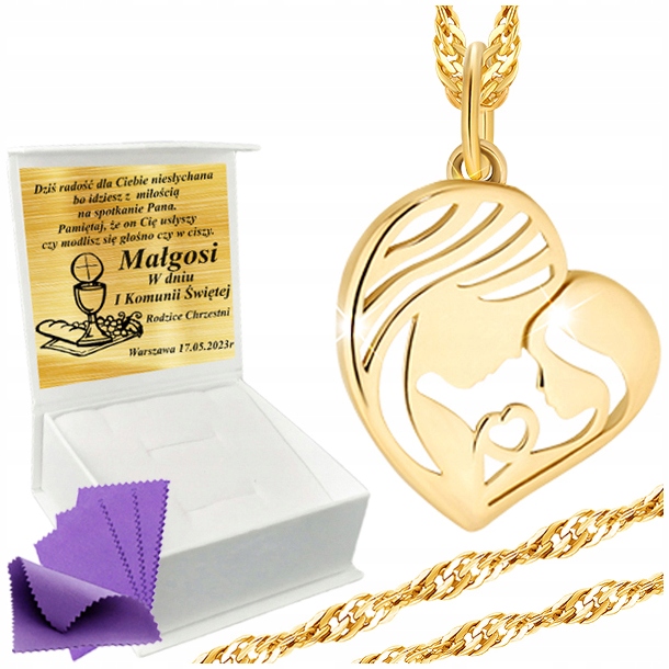 Złoty Łańcuszek z Medalikiem 585 Na Komunię Chrzest GRAWER+UPOMINEK GRATIS