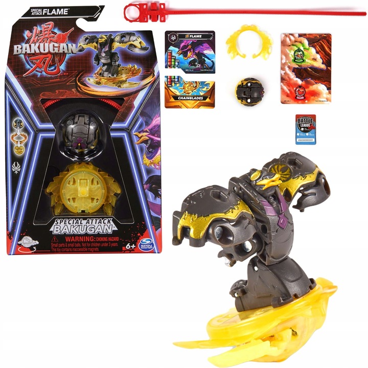 BAKUGAN ZESTAW SPECIAL ATTACK FLAME WIRUJĄCA KOLOROWA FIGURKA AKCJI +KARTY