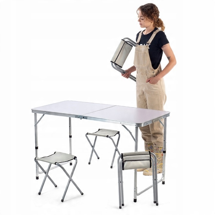 STOLIK STÓŁ TURYSTYCZNY SKŁADANY KEMPINGOWY Z 4 KRZESŁAMI BIAŁY ZESTAW