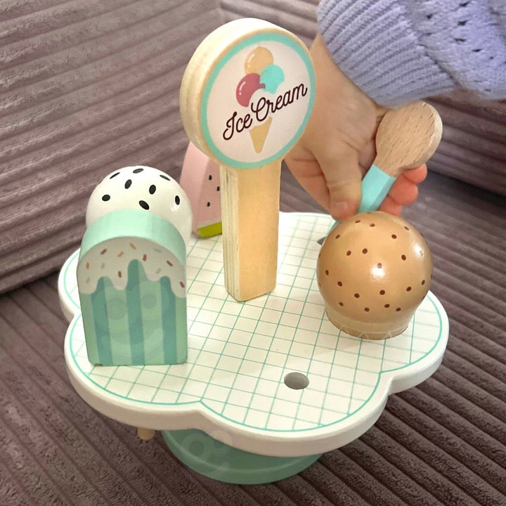 DREWNIANA LODZIARNIA KAWIARNIA ZESTAW SKLEPIK Z LODAMI NA MAGNES STRAGAN