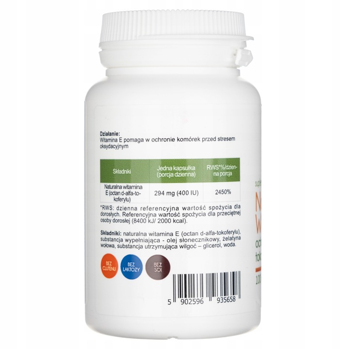 Aliness Naturalna Witamina E 400IU D-alfa-tokoferyl MŁODOŚĆ PŁODNOŚĆ 100kap