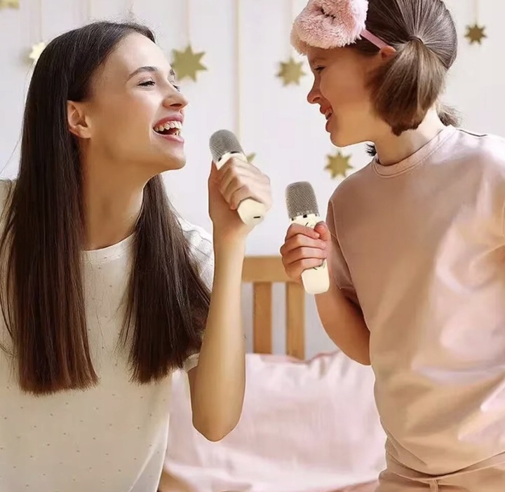 BEZPRZEWODOWY PRZENOŚNY ZESTAW DO KARAOKE GŁOŚNIK RGB 2 MIKROFONY USB