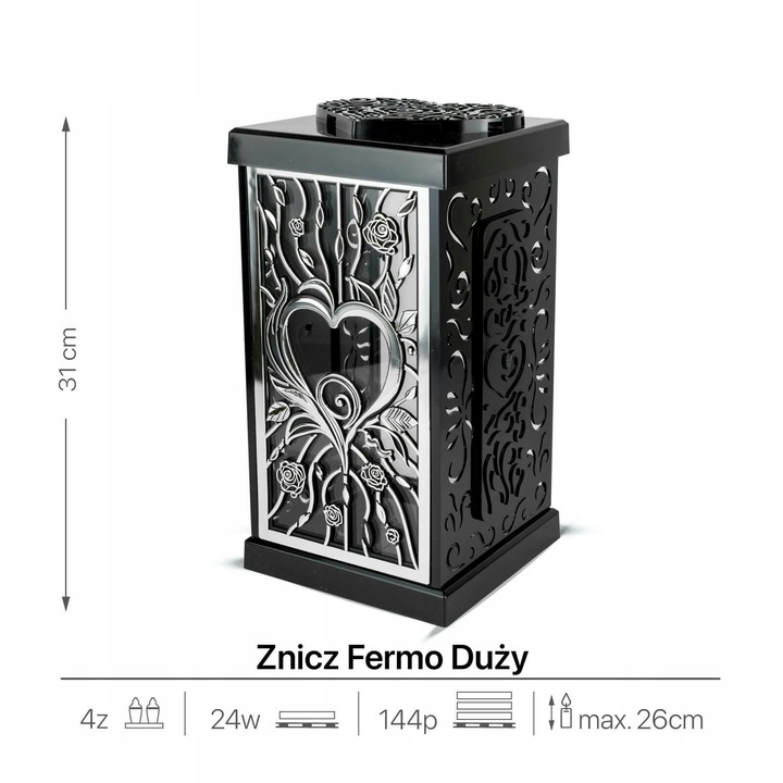 Znicz Artystyczny Serce 31 cm Srebrny Ekskluzywna Kapliczka Fermo Duży