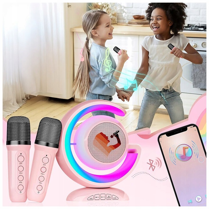 BEZPRZEWODOWY ZESTAW DO KARAOKE DLA DZIECI BLUETOOTH GŁOŚNIK + 2 MIKROFONY