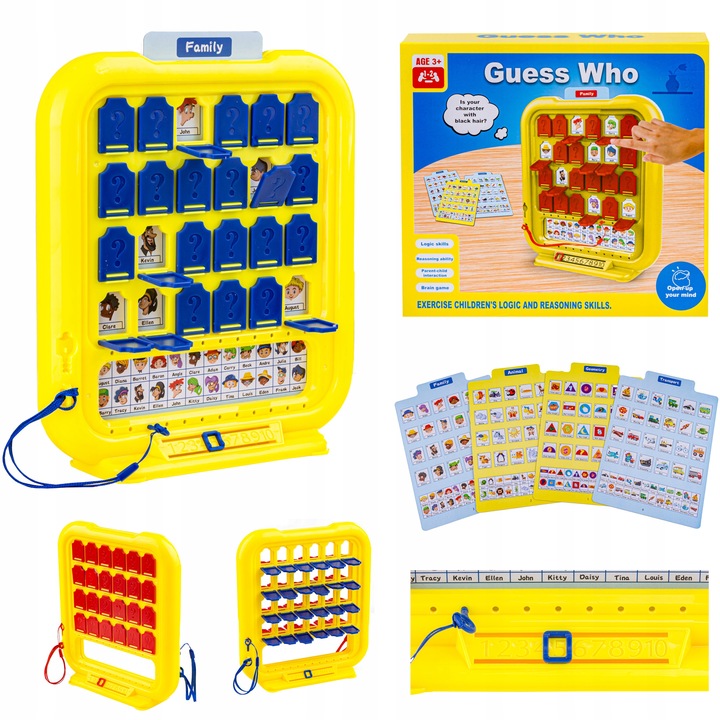 Gra Rodzinna Pamięciowa Edukacyjna "Zgadnij Kto?" 4 Plansze Tablica Karty
