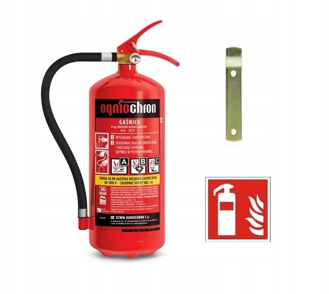 Gaśnica proszkowa 6 kg GP- 6x ABC OGNIOCHRON wieszak + znak
