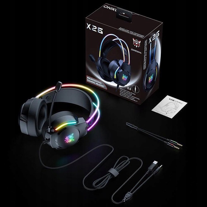 ONIKUMA X26 Słuchawki Nauszne Gamingowe Przewodowe z Mikrofonem do PC RGB