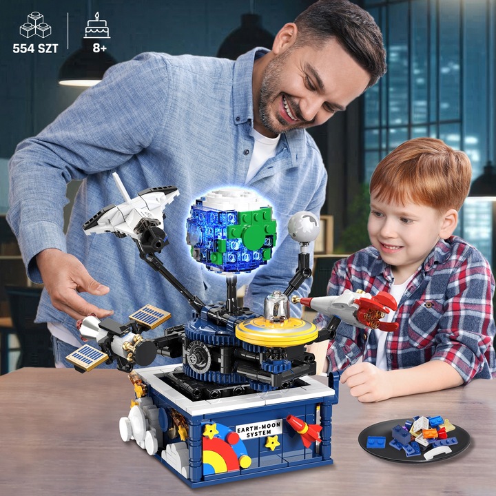 KLOCKI UKŁAD ZIEMIA PLANETA RUCHOMY KOSMOS RAKIETY SAMOLOT LED 554szt 6w1