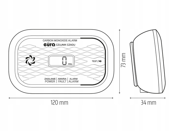 Markowy czujnik tlenku węgla EURA certyfikowany w CNBOP, rok produkcji 2025