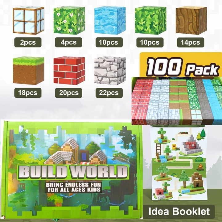 KLOCKI MAGNETYCZNE MOCNE KLOCKI SZEŚCIANY 100 SZT + 1 LUDZIK KLOCKI PIKSELE
