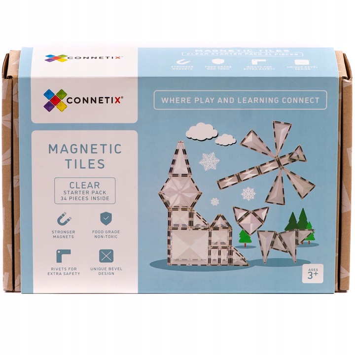 Connetix 34 el. startowe klocki magnetyczne Clear Starter transparentne