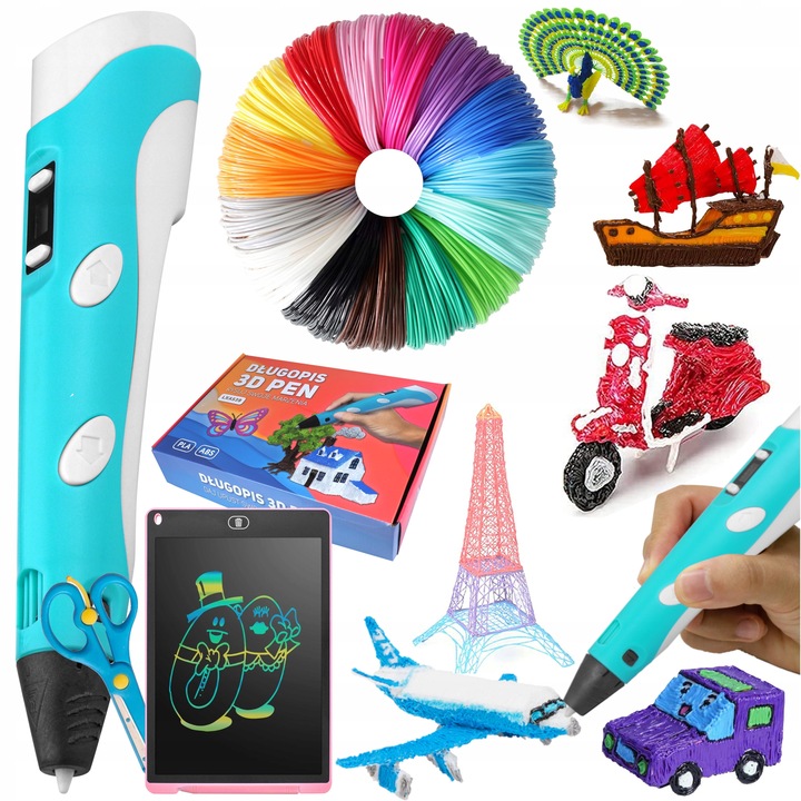 ZESTAW MAGICZNY DŁUGOPIS DRUKARKA 3D PEN KOLOROWE WKŁADY TABLET GRAFICZNY