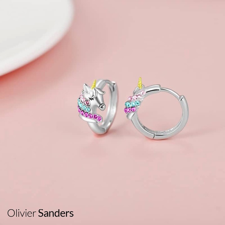 SREBRNE KOLCZYKI DLA DZIEWCZYNKI 925 JEDNOROŻCE ZATRZASK DZIECKA CÓRKI