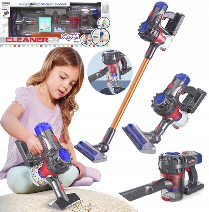 DUŻY INTERAKTYWNY ODKURZACZ PIONOWY DLA DZIECI FUNKCJA SSANIA DŹWIĘK 3W1