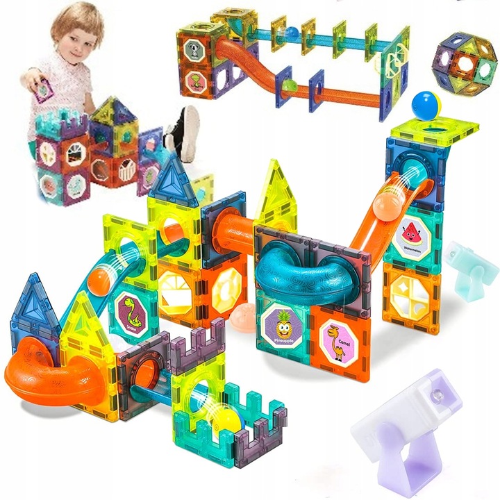 KLOCKI MAGNETYCZNE 3D Konstrukcyjne Magnetic TOR KULKOWY ŚWIECĄCY 75 el.