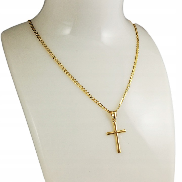 ZŁOTY PEŁNY ŁAŃCUSZEK MĘSKI PANCERKA Z KRZYŻYKIEM 925/585 SREBRO GRAWER