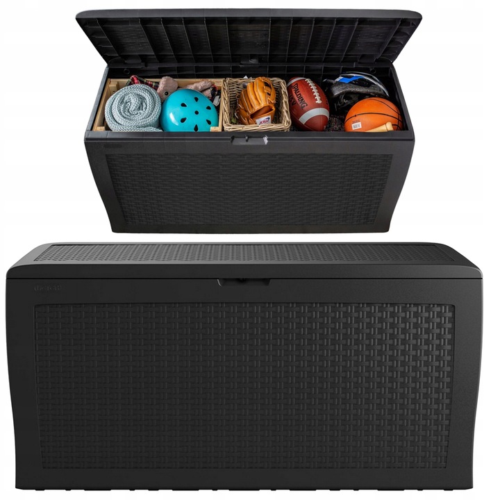 SKRZYNIA OGRODOWA BALKONOWA SCHOWEK RATTAN 270L - POJEMNA - GRAFITOWA - XL