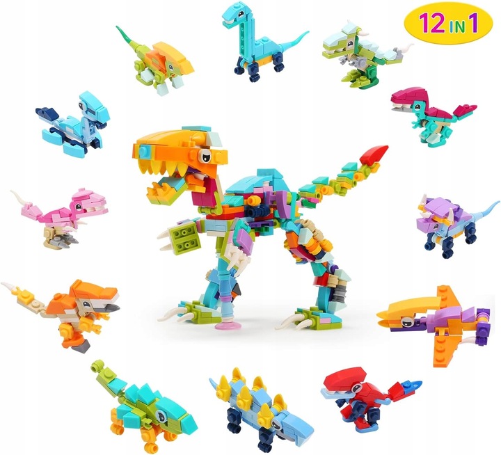 KLOCKI KONSTRUKCYJNE 12w1 DINOZAURY DINO ZABAWA KALENDARZ ADWENTOWY PREZENT