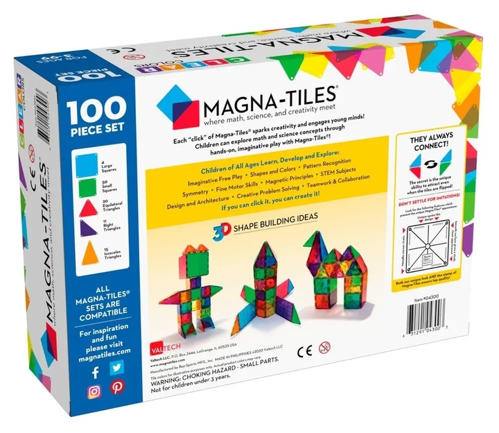 MAGNA TILES Klocki Magnetyczne Konstrukcyjne Classic 100 elementów