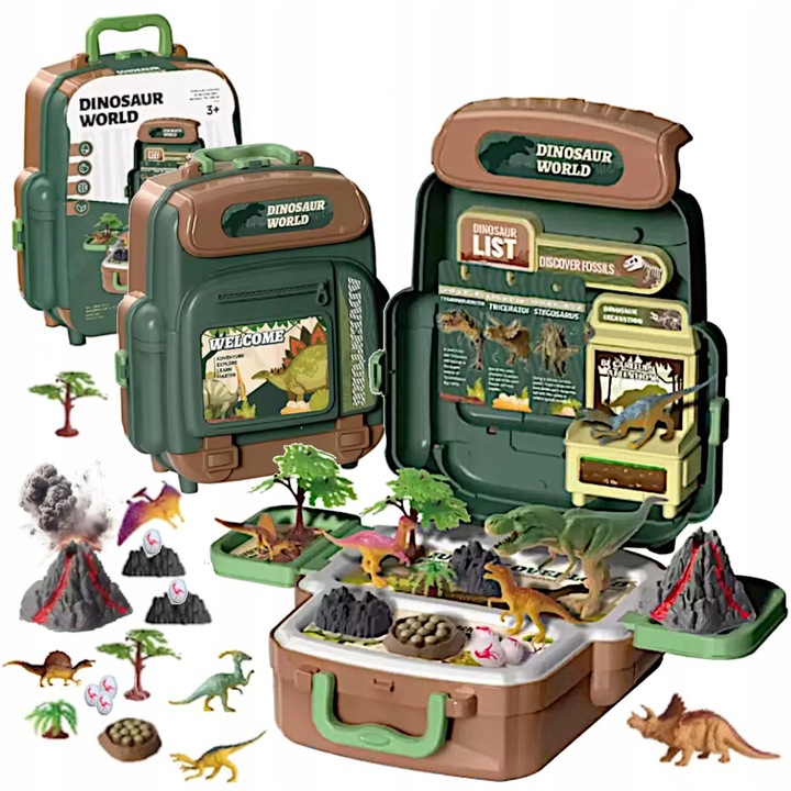 DINOZAURY W PLECAKU T-REX FIGURKI DINO ZESTAW ODKRYWCY ZABAWKA PREZENT