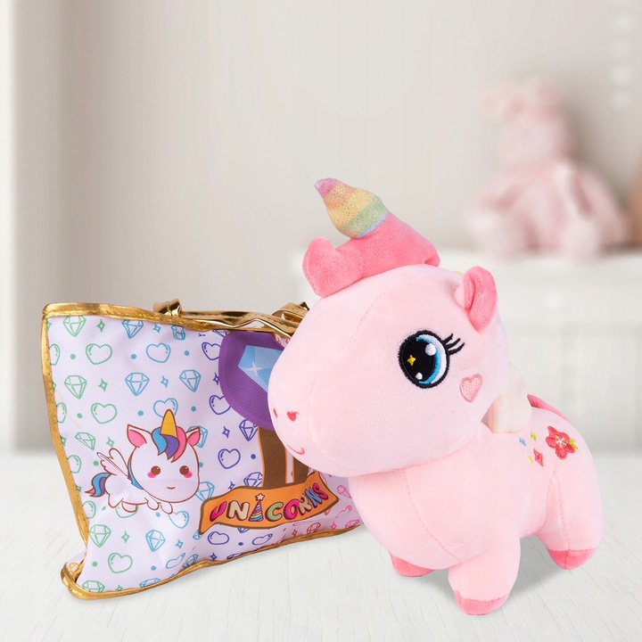 PLUSZOWY JEDNOROŻEC Z TOREBKĄ PLUSZOWA MASKOTKA PRZYTULANKA PLUSZAK UNICORN