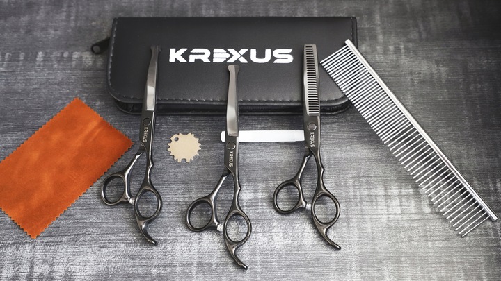 Profesjonalne Nożyczki do Strzyżenia Psów Kotów Czarne Zestaw Etui Grzebień